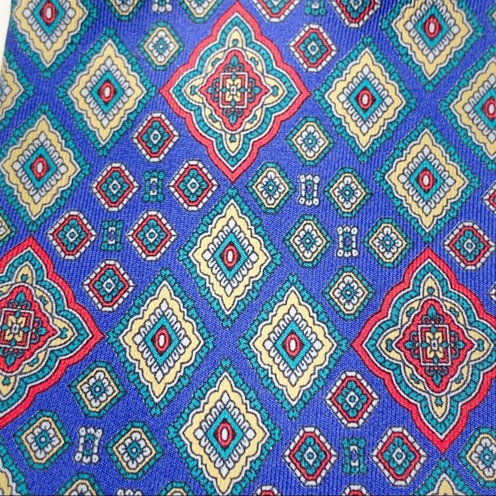 Vintage Mallory and Church London Silk Tie Navy Blue and Red Diamond Print
